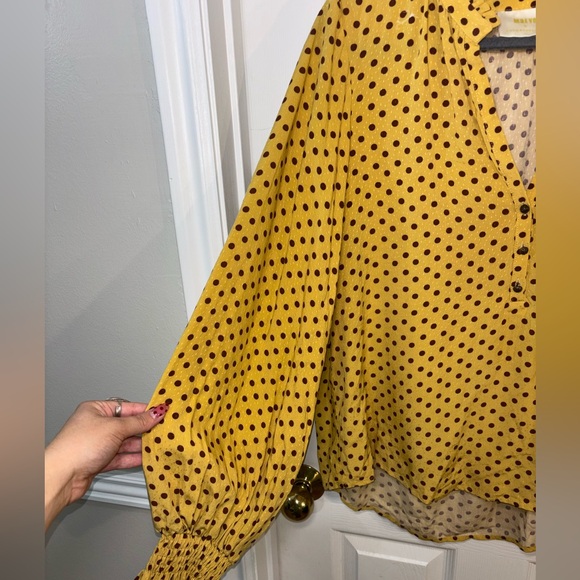 Anthropologie Yellow Polka Dot Blouse - Picture 4 of 6